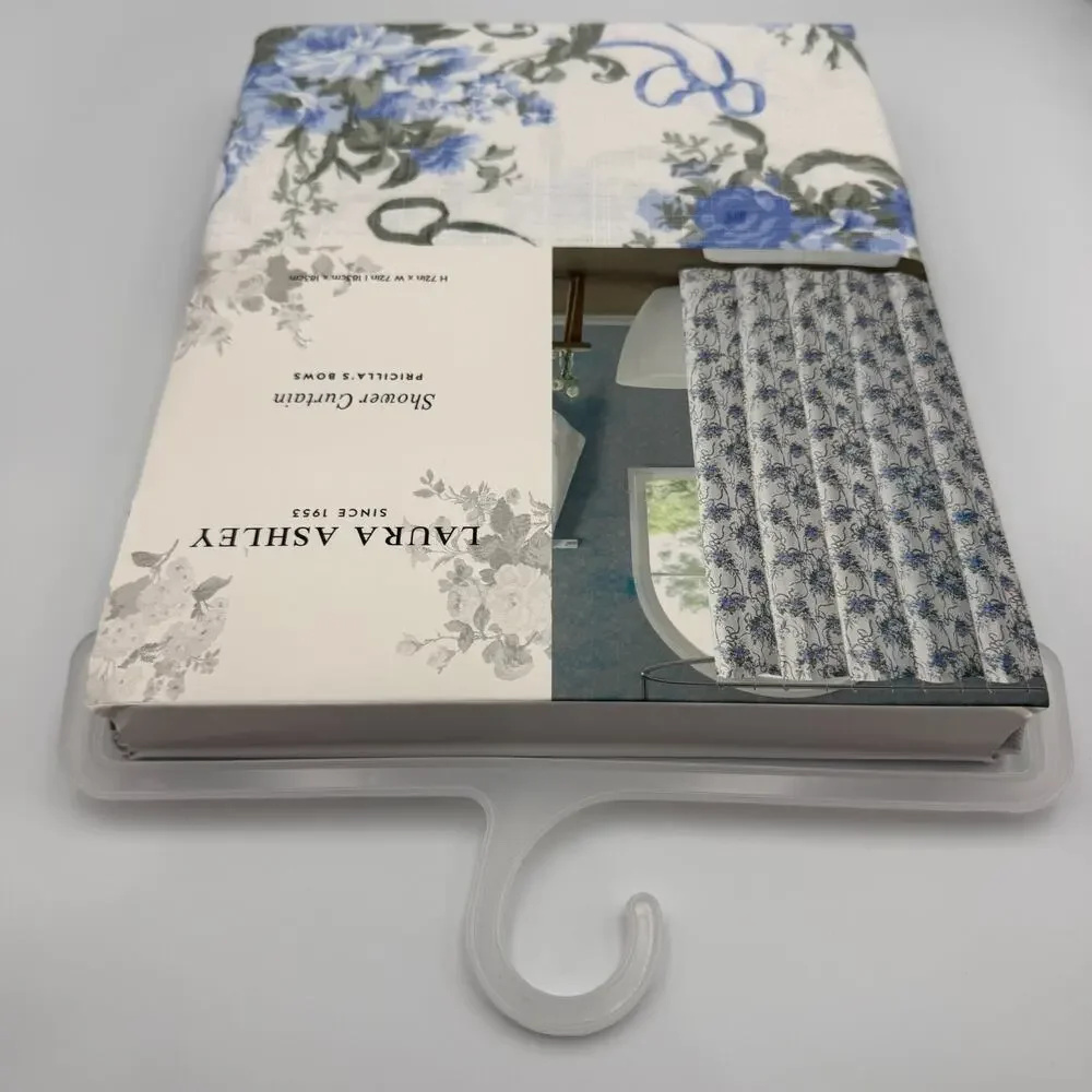 Laura Ashley Pricilla's Bows Shower Curtain Floral Cottagecore Blue White 72x72